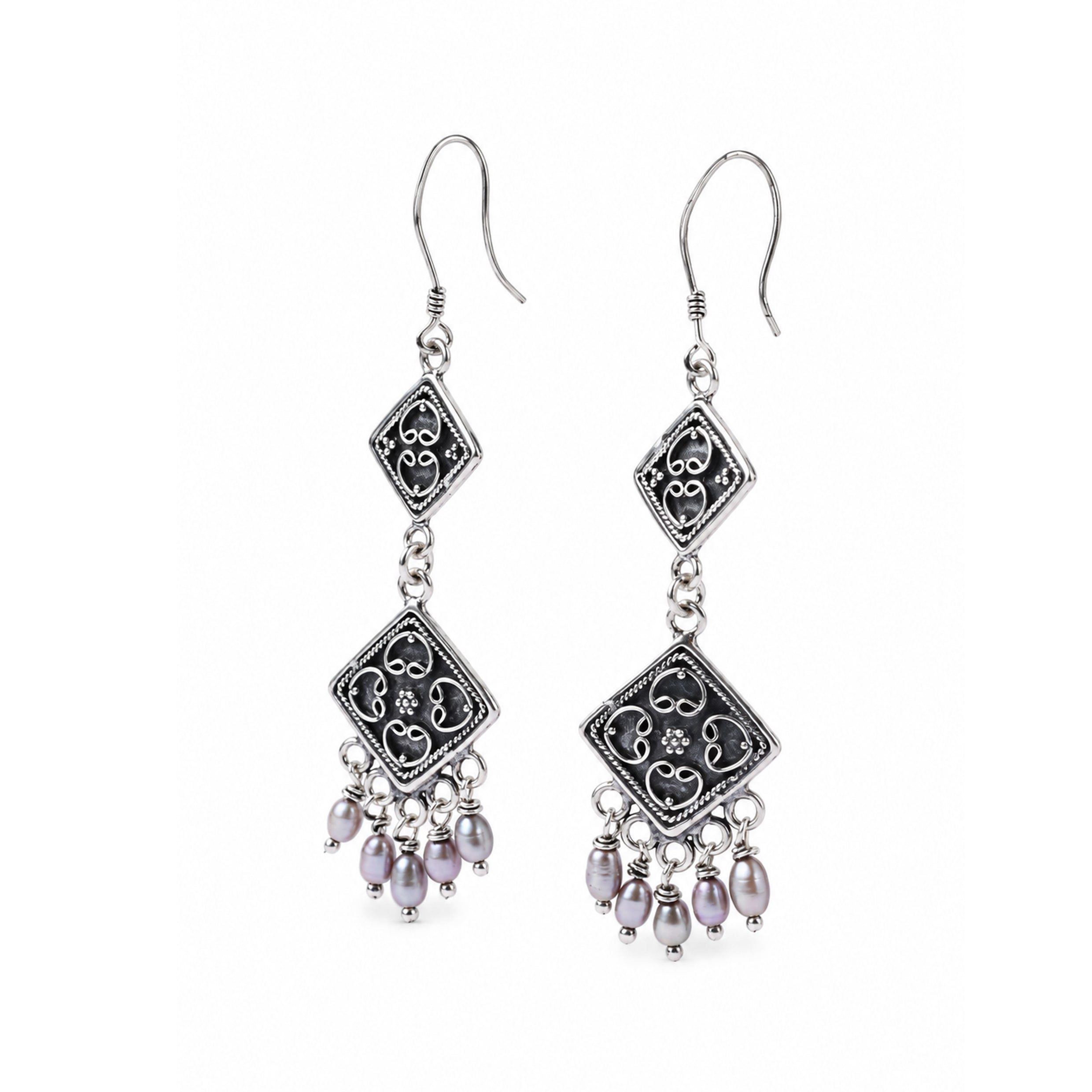 Grey Pearl Charm Earrings