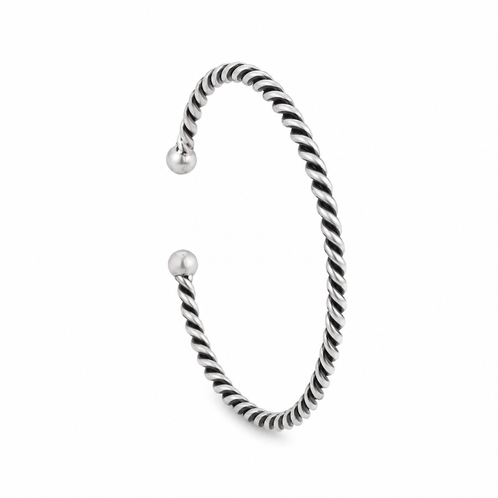Twisted Oxidized Silver Open Bangle