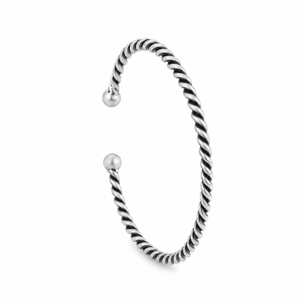 Twisted Oxidized Silver Open Bangle