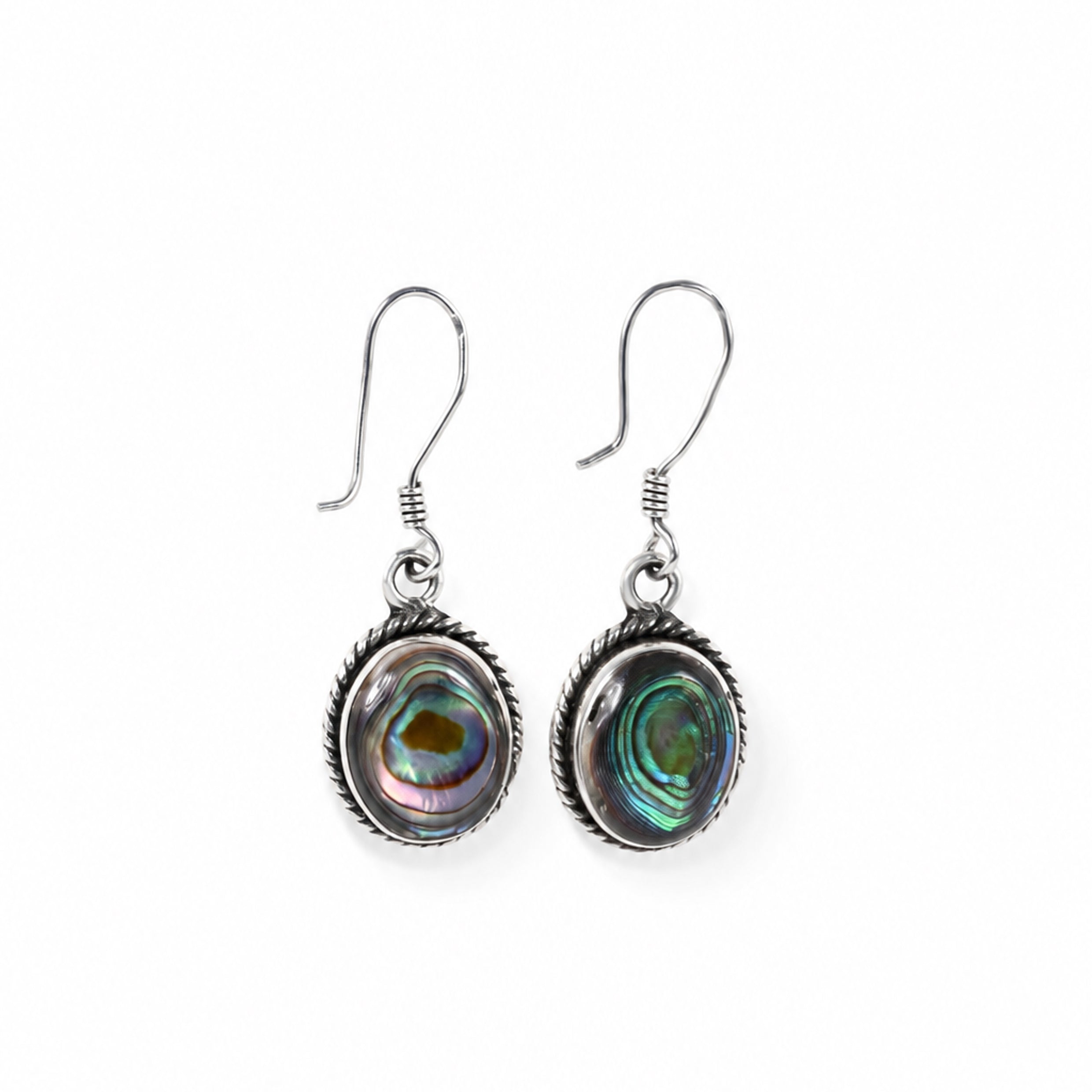 Elegant silver earrings with a shimmering shell stone and a soft modern design.