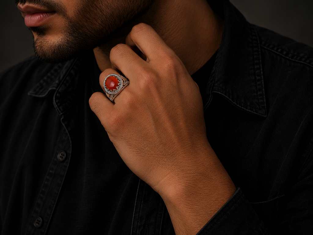 Silver 925 agate stone ring