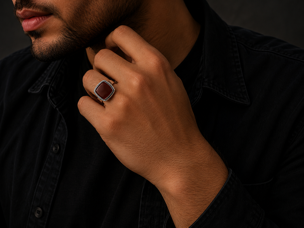 Silver 925 agate stone ring