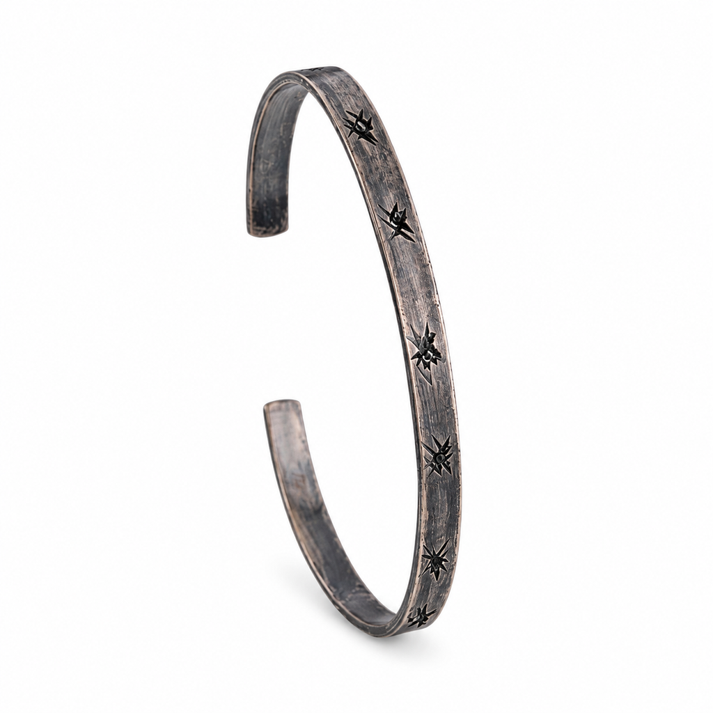 Hand-Scratched Oxidized Silver Bangle