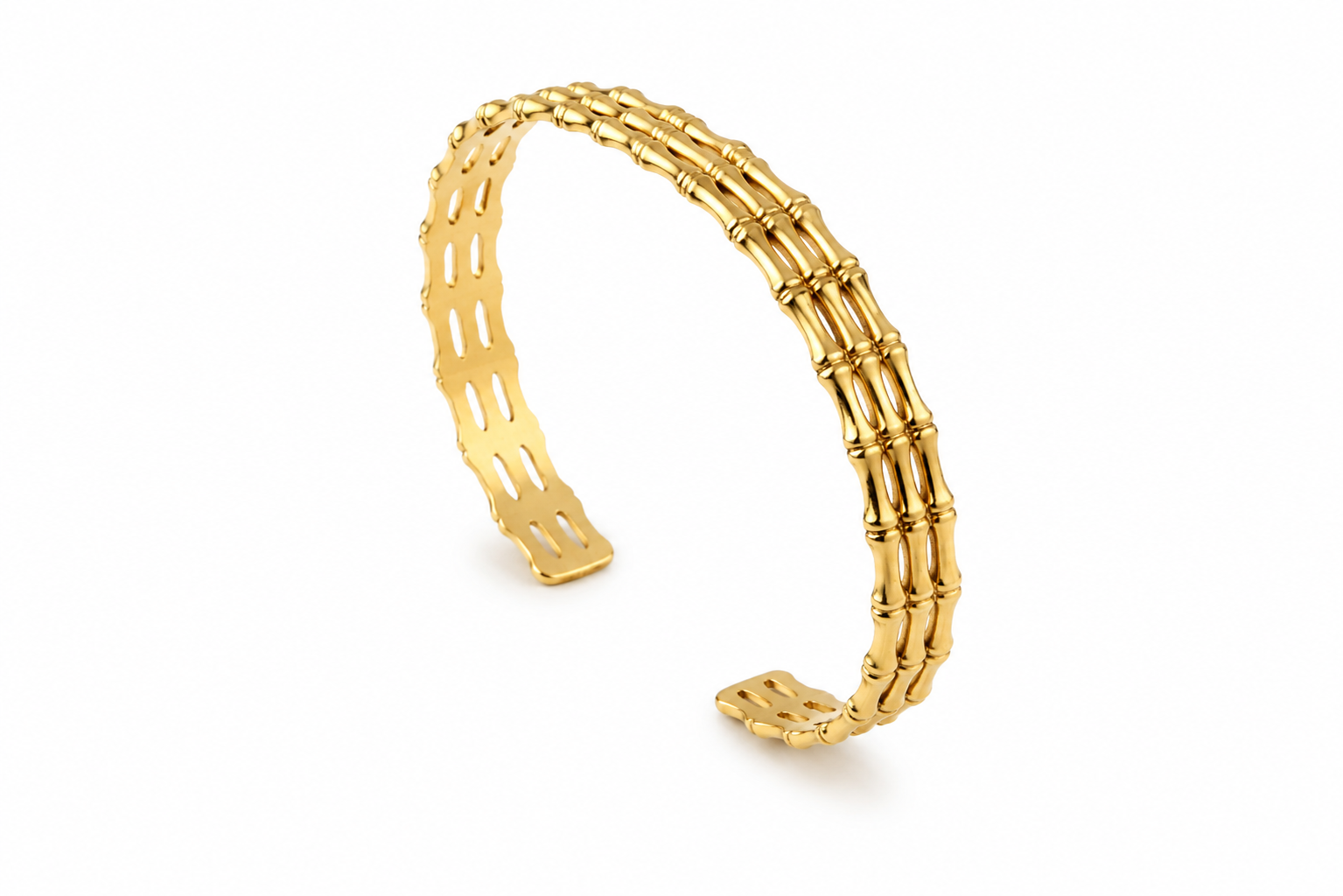 Gold Bamboo Bangle Cuff Bracelet