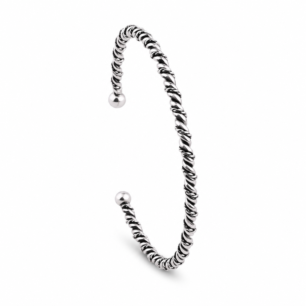 Oxidized Round Silver Bangle