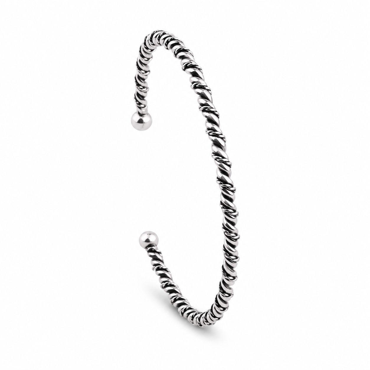 Oxidized Round Silver Bangle