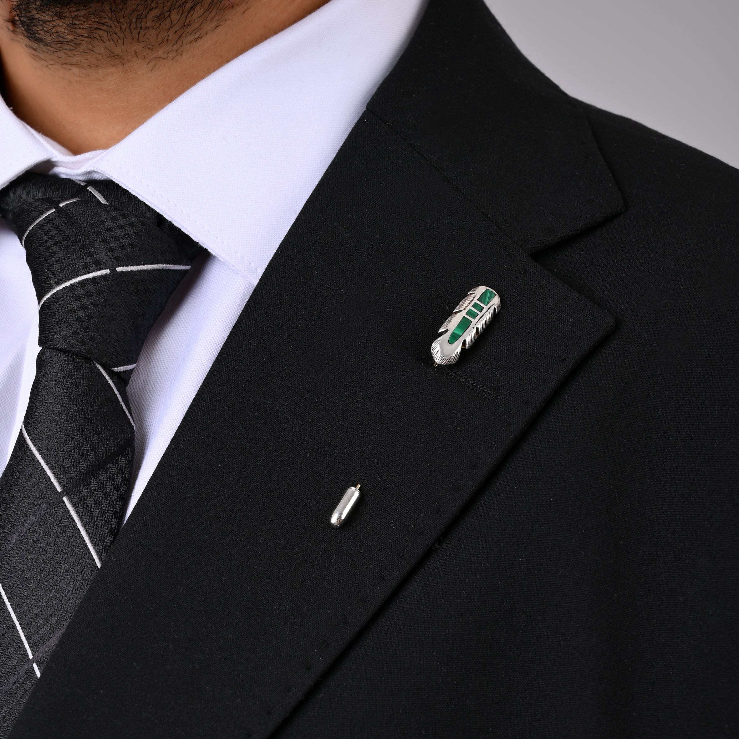 Malachite Feather Lapel Pin