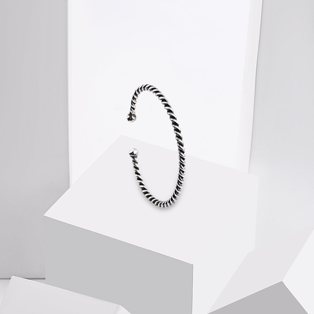 Twisted Oxidized Silver Open Bangle
