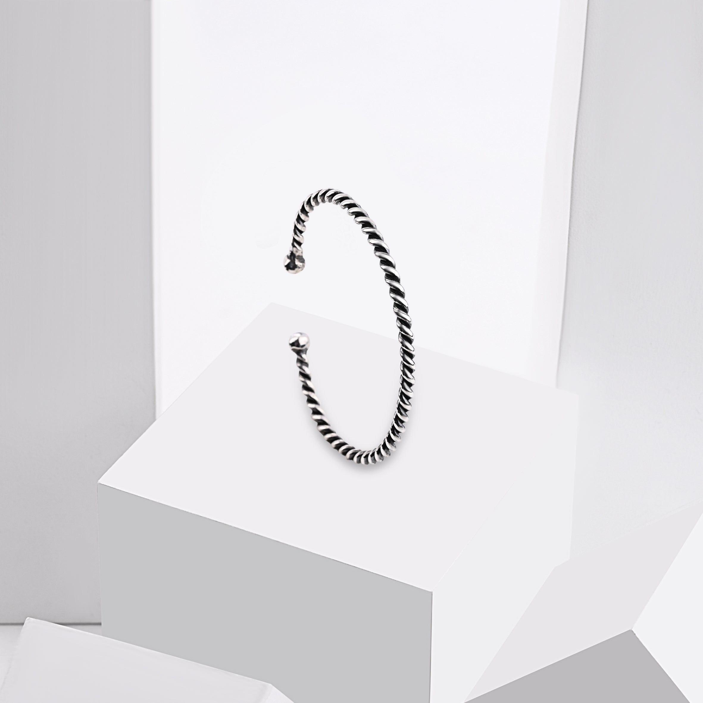 Twisted Oxidized Silver Open Bangle