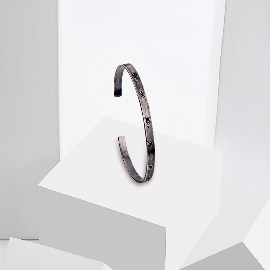 Hand-Scratched Oxidized Silver Bangle