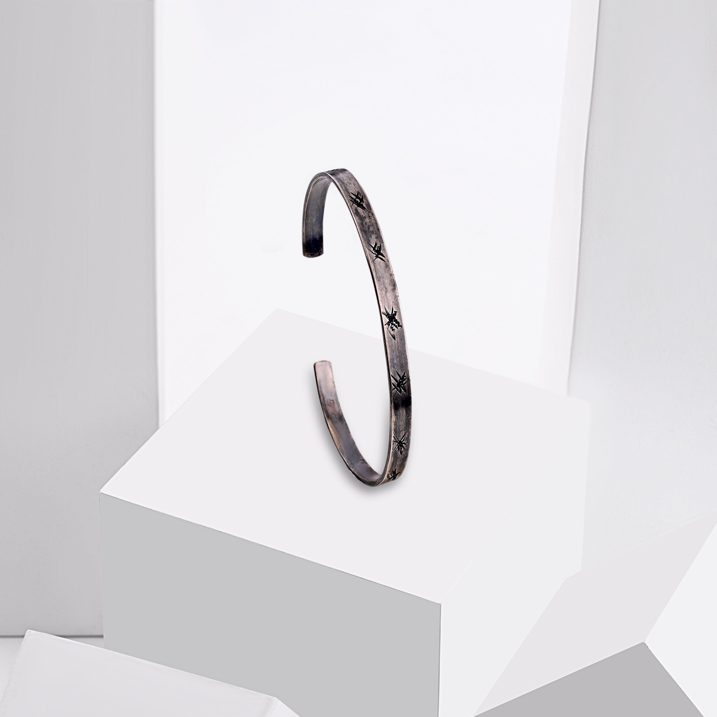 Hand-Scratched Oxidized Silver Bangle