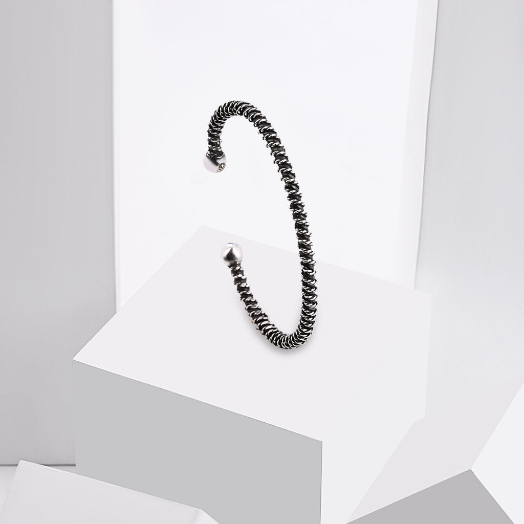 Twisted Oxidized Silver Bangle