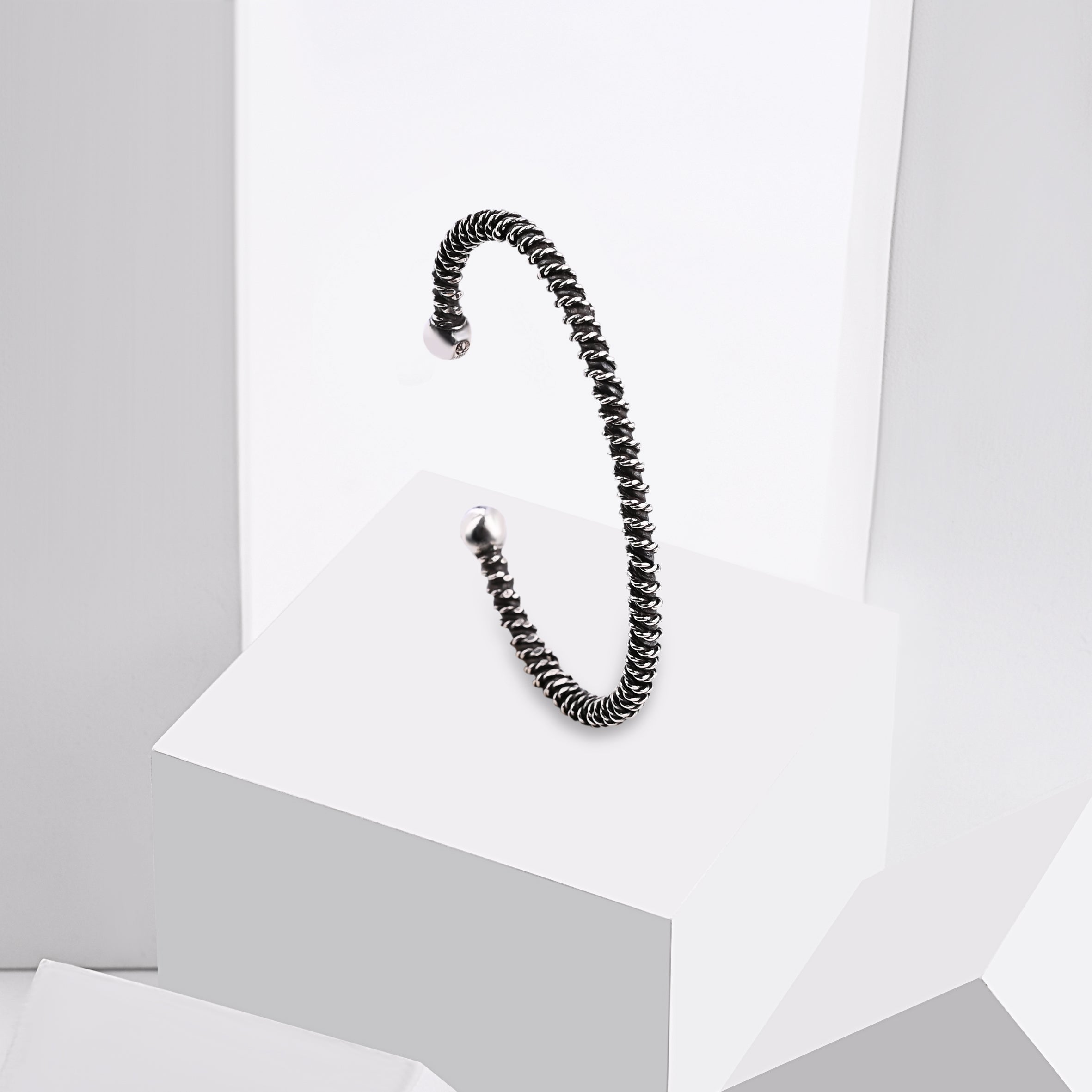 Twisted Oxidized Silver Bangle
