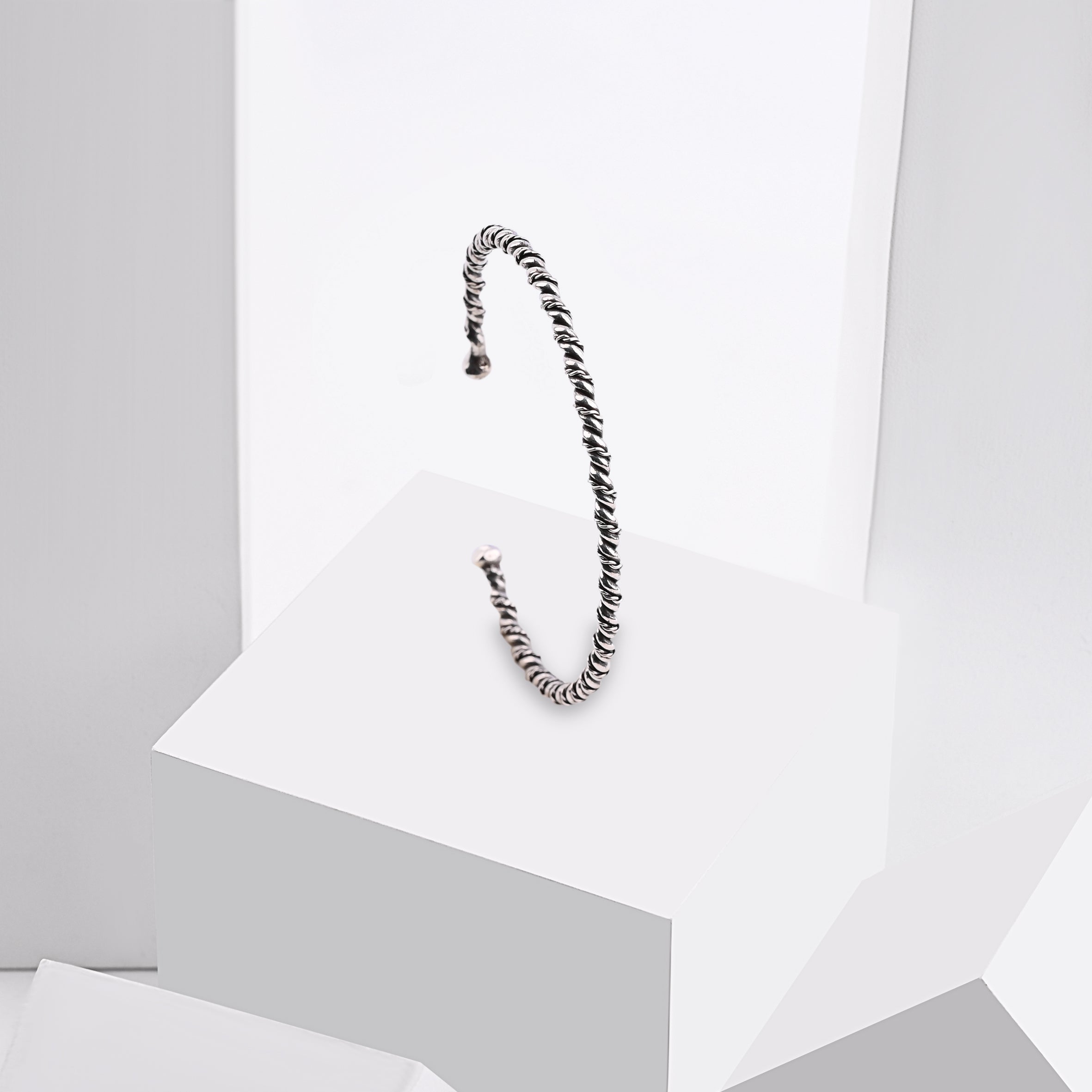 Oxidized Round Silver Bangle