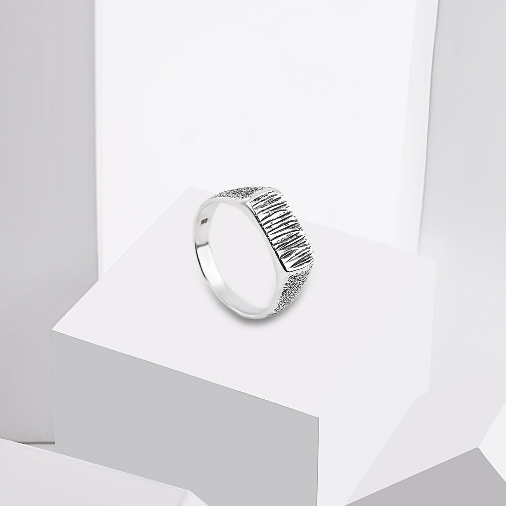 Hand Engraved Oxidized Silver Ring