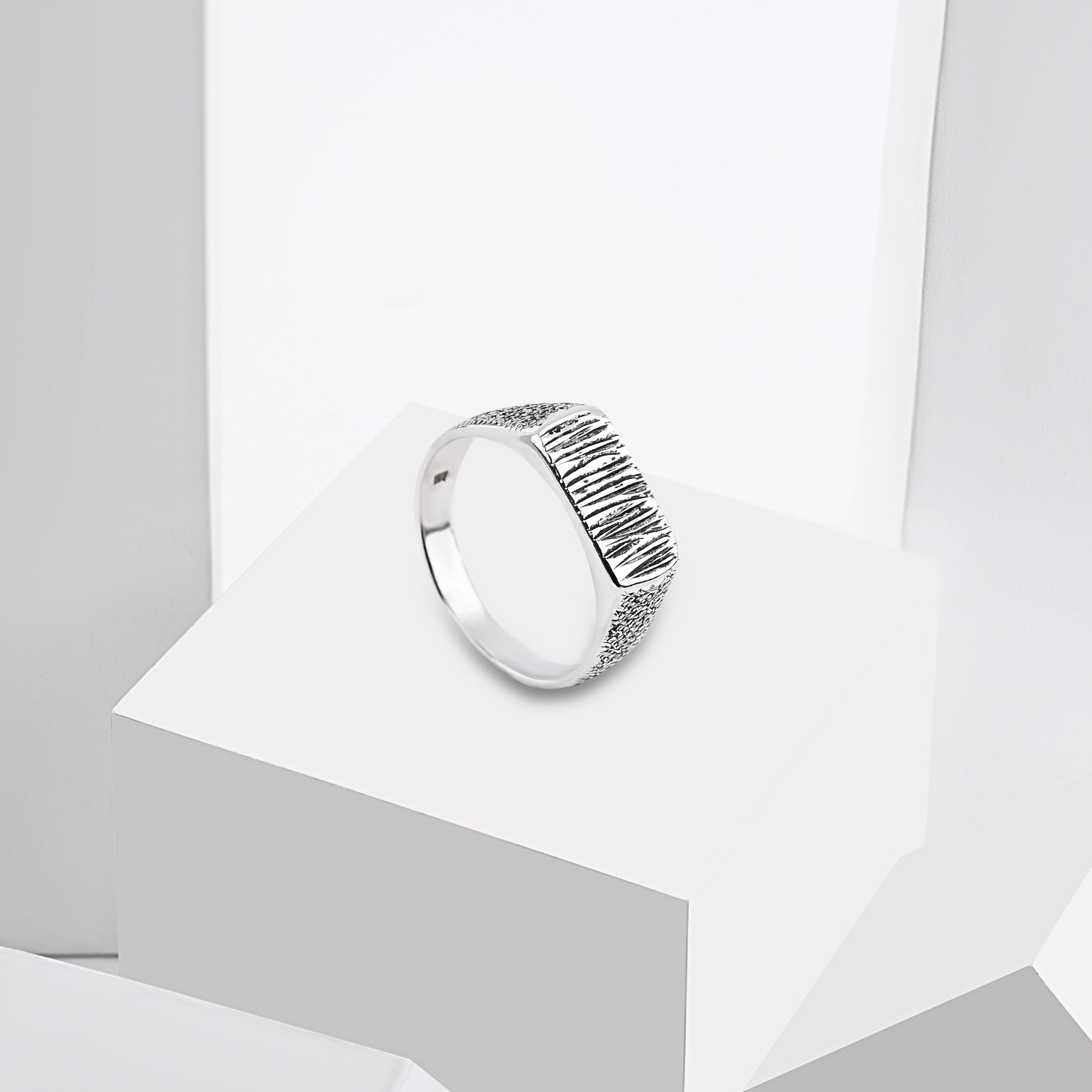 Hand Engraved Oxidized Silver Ring
