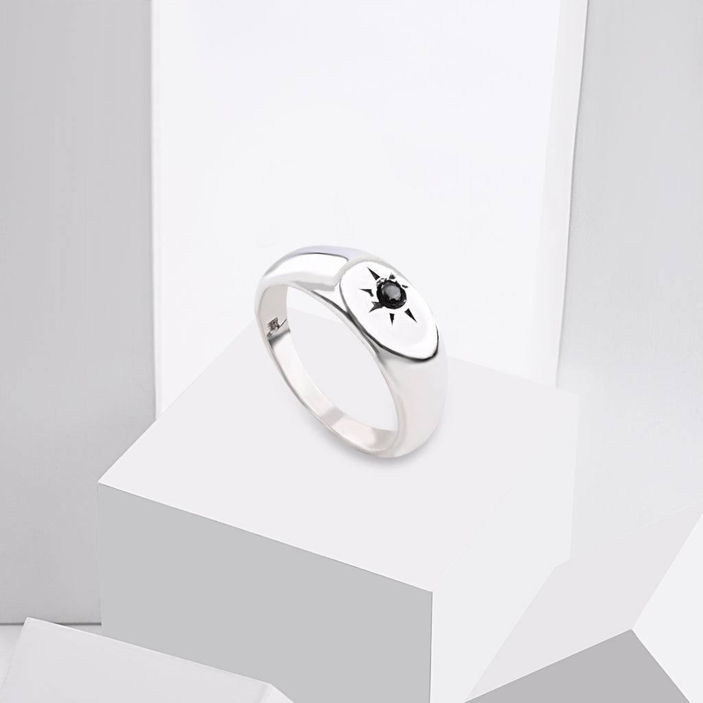 Engraved Zircon Silver Ring