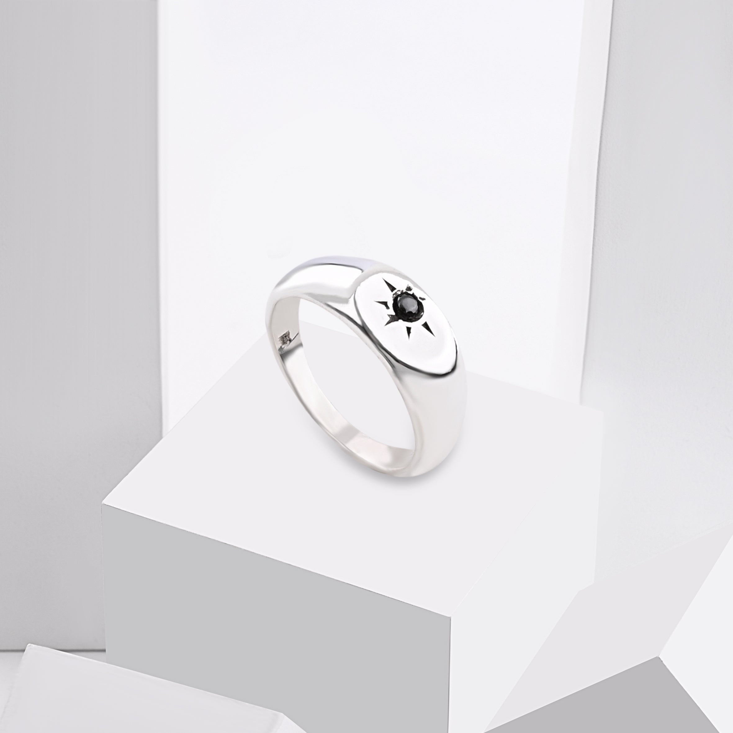 Engraved Zircon Silver Ring