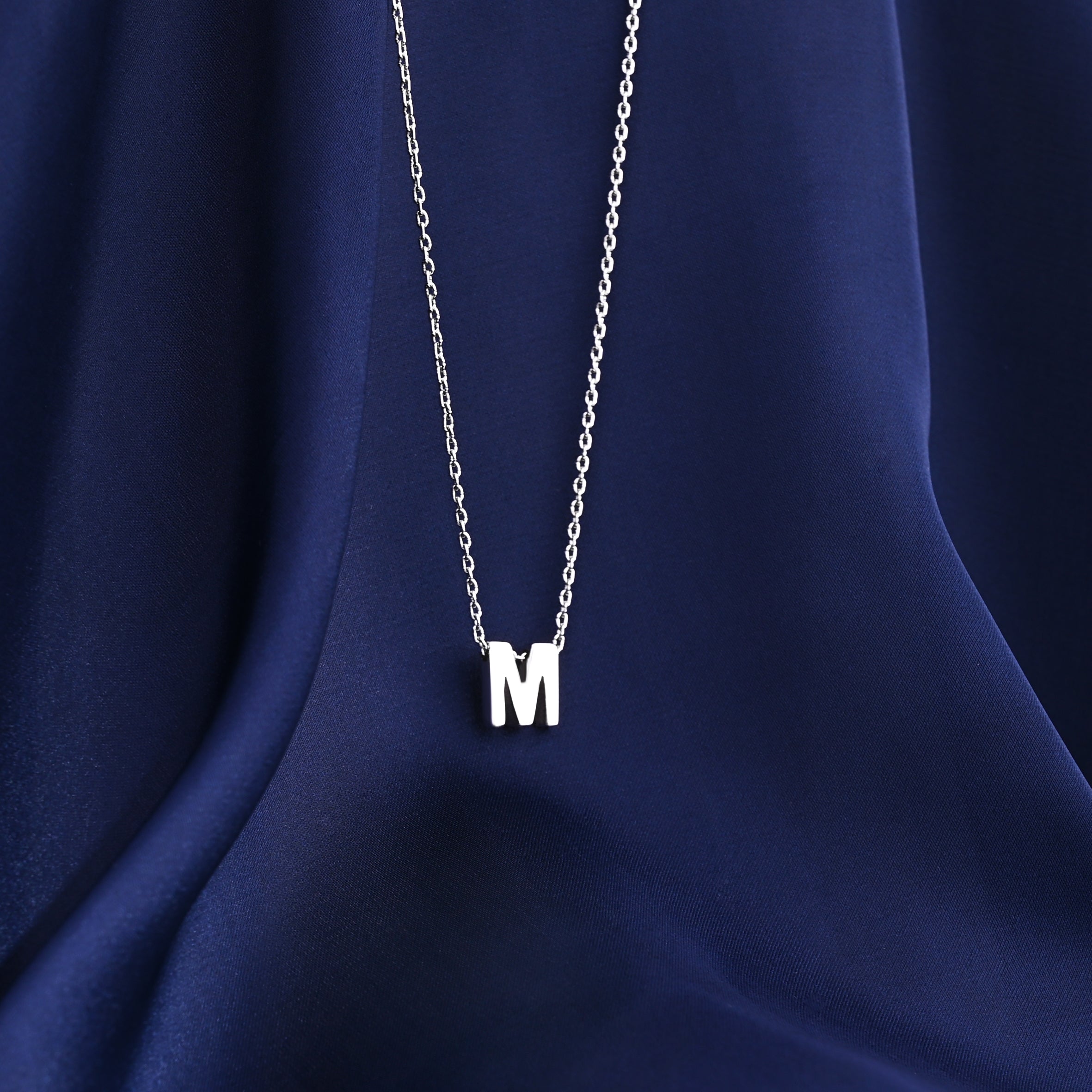 Initial Letter Silver Necklace – M