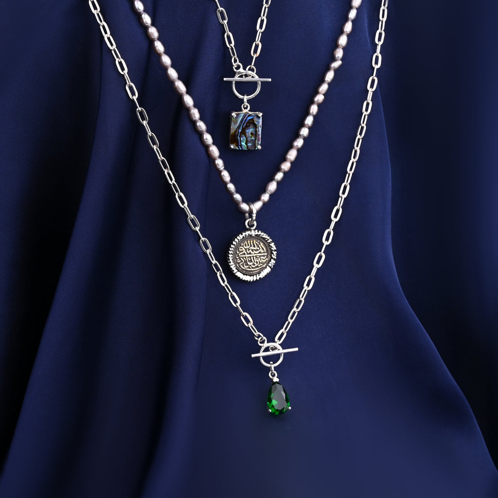 Green Stone Silver Necklace
