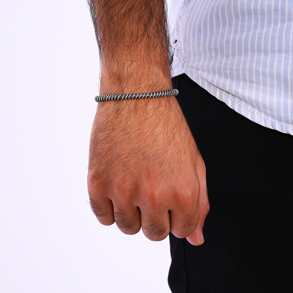 Twisted Oxidized Silver Bangle