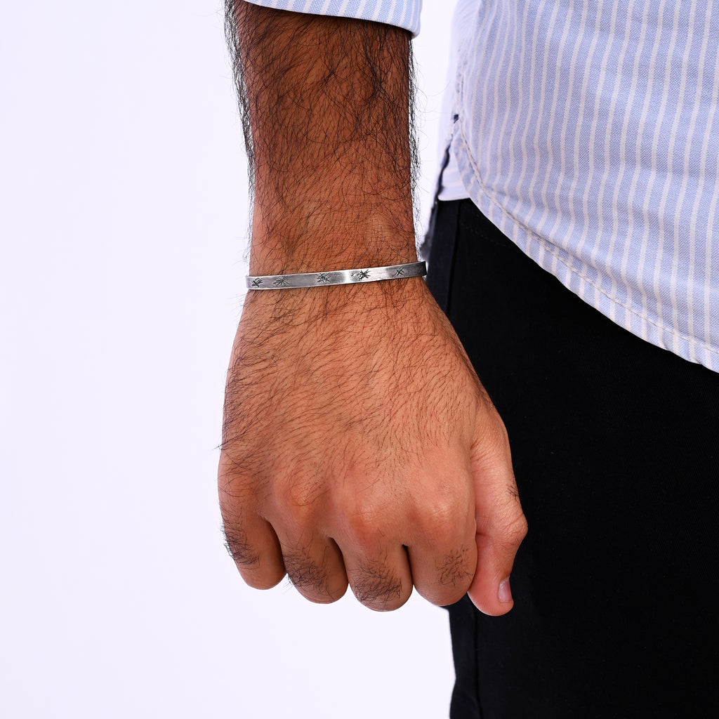 Hand-Scratched Oxidized Silver Bangle