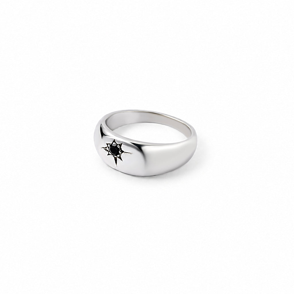 Engraved Zircon Silver Ring