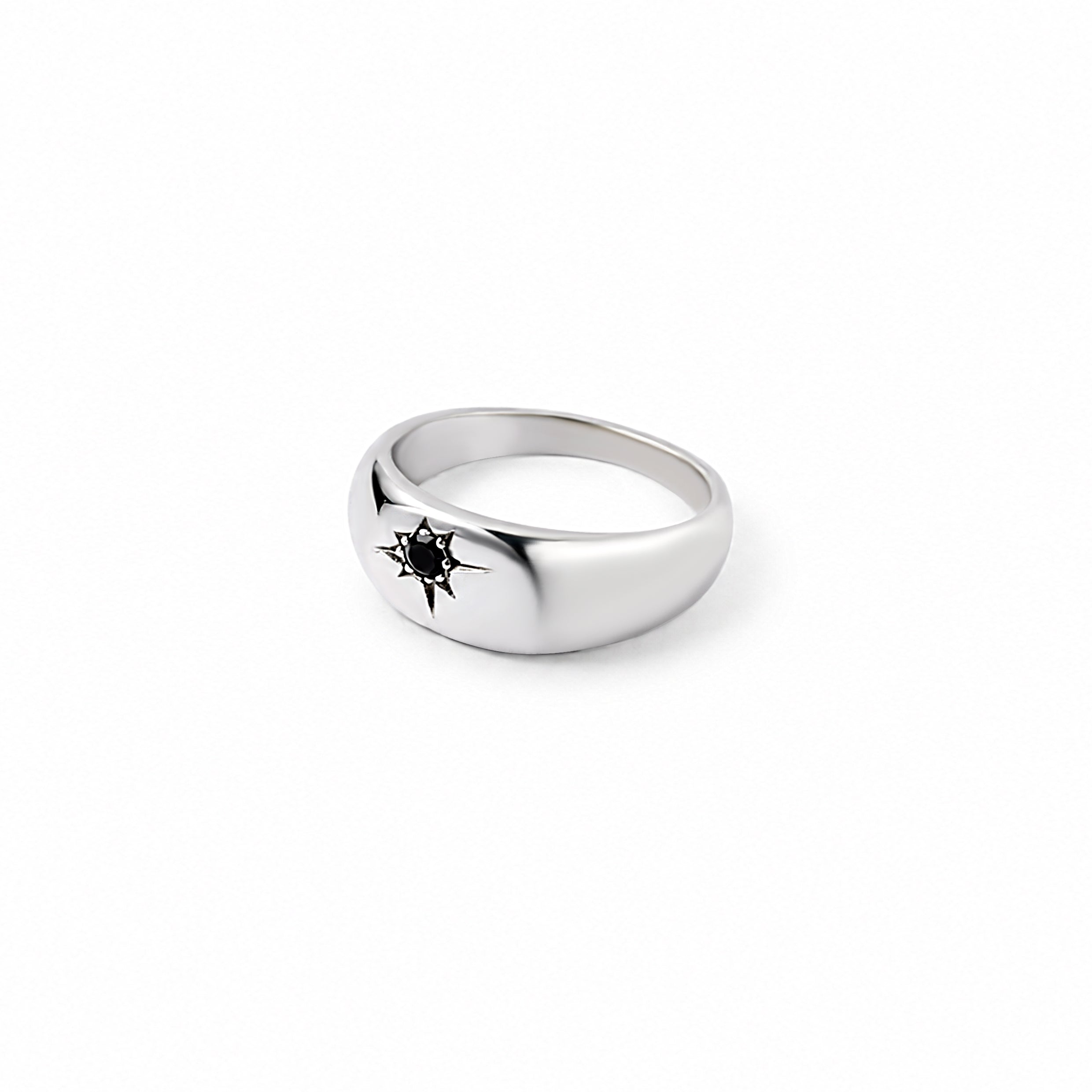Engraved Zircon Silver Ring