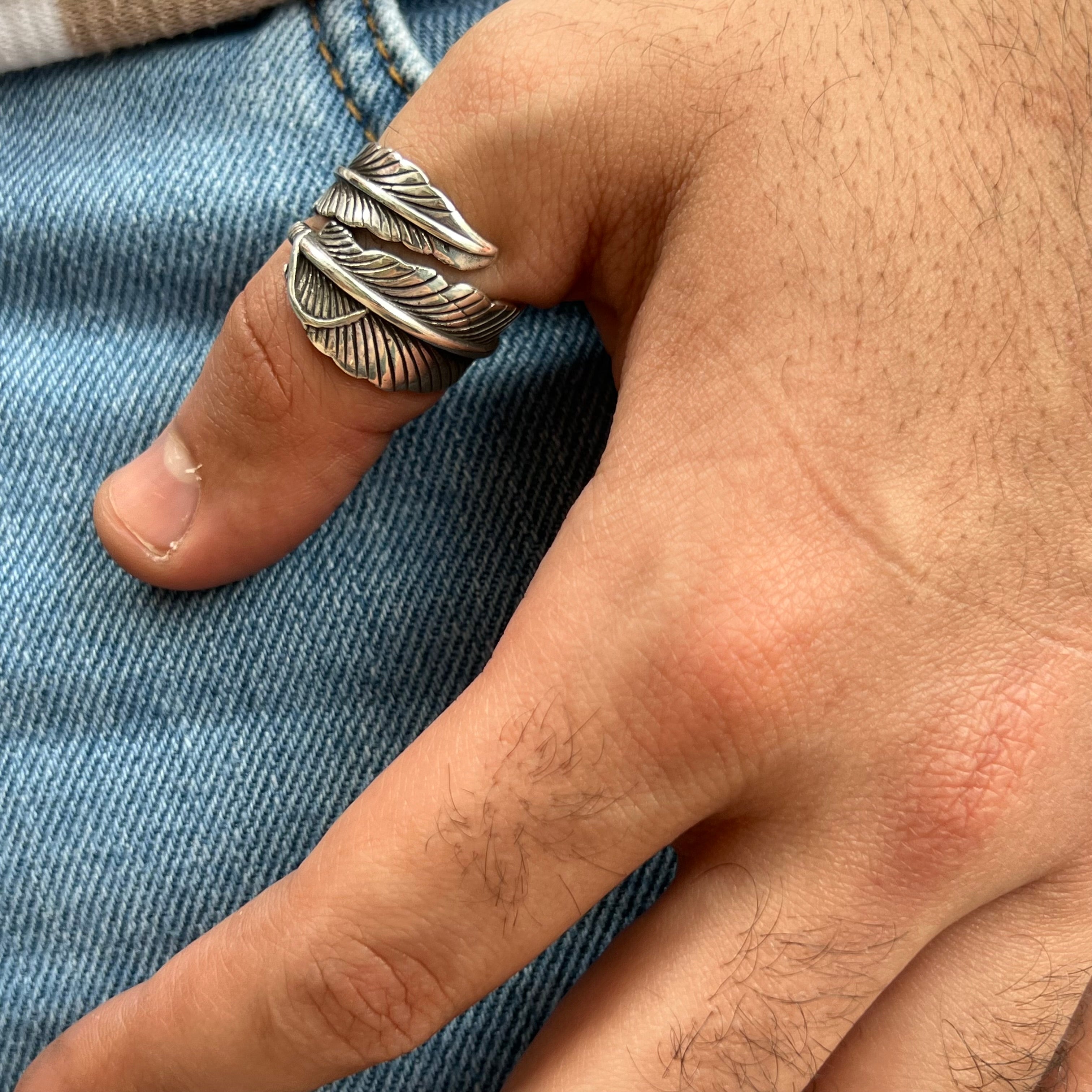 Oxidized Feather Silver Ring