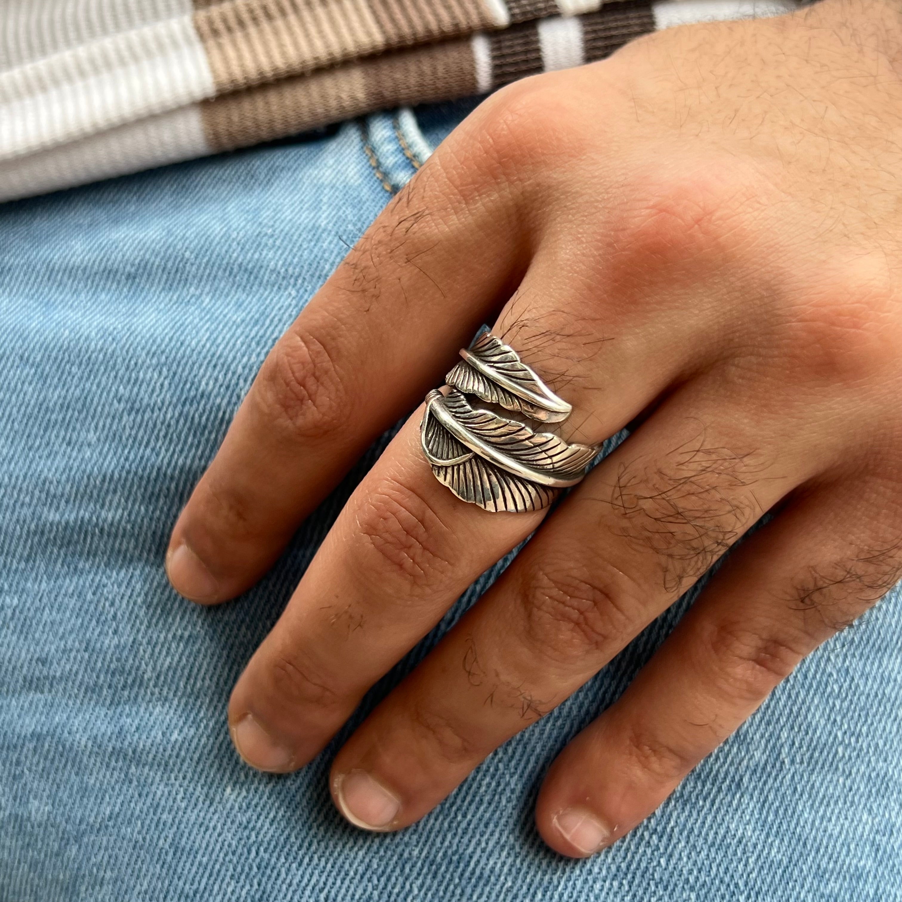 Oxidized Feather Silver Ring