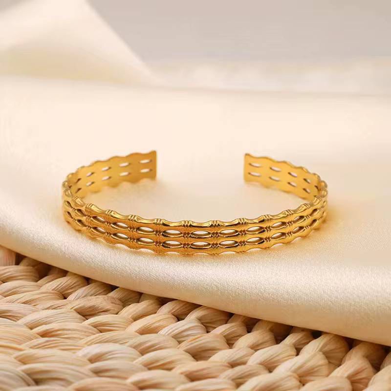 Gold Bamboo Bangle Cuff Bracelet