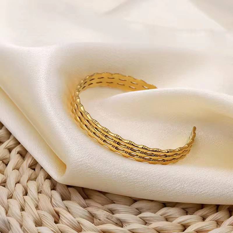 Gold Bamboo Bangle Cuff Bracelet