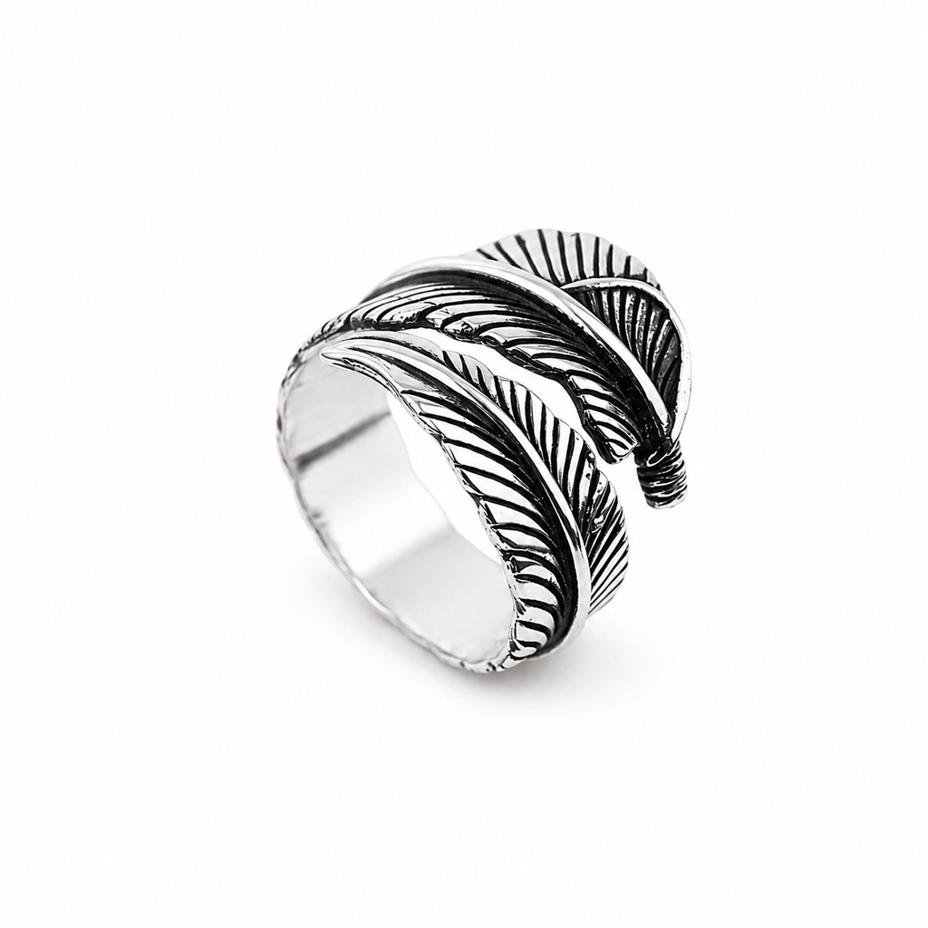 Oxidized Feather Silver Ring