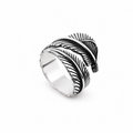 Oxidized Feather Silver Ring