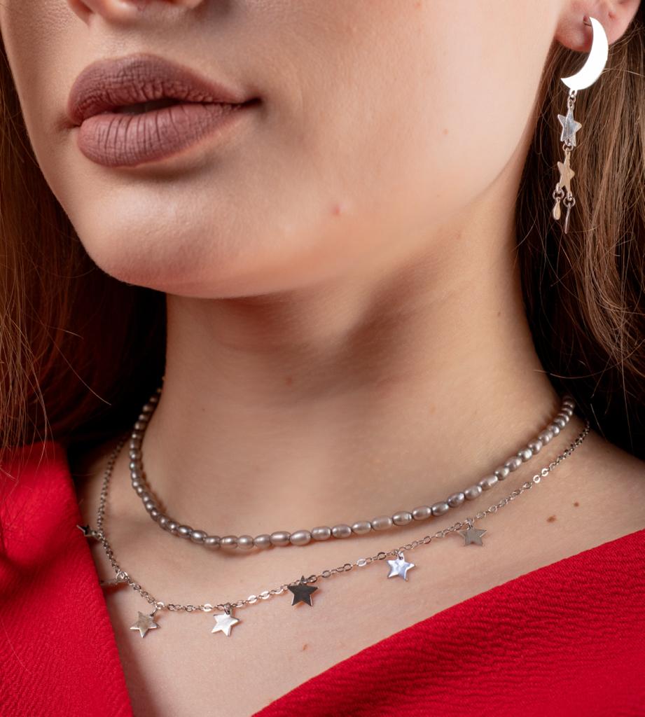 Star and crescent 925 sterling silver earring