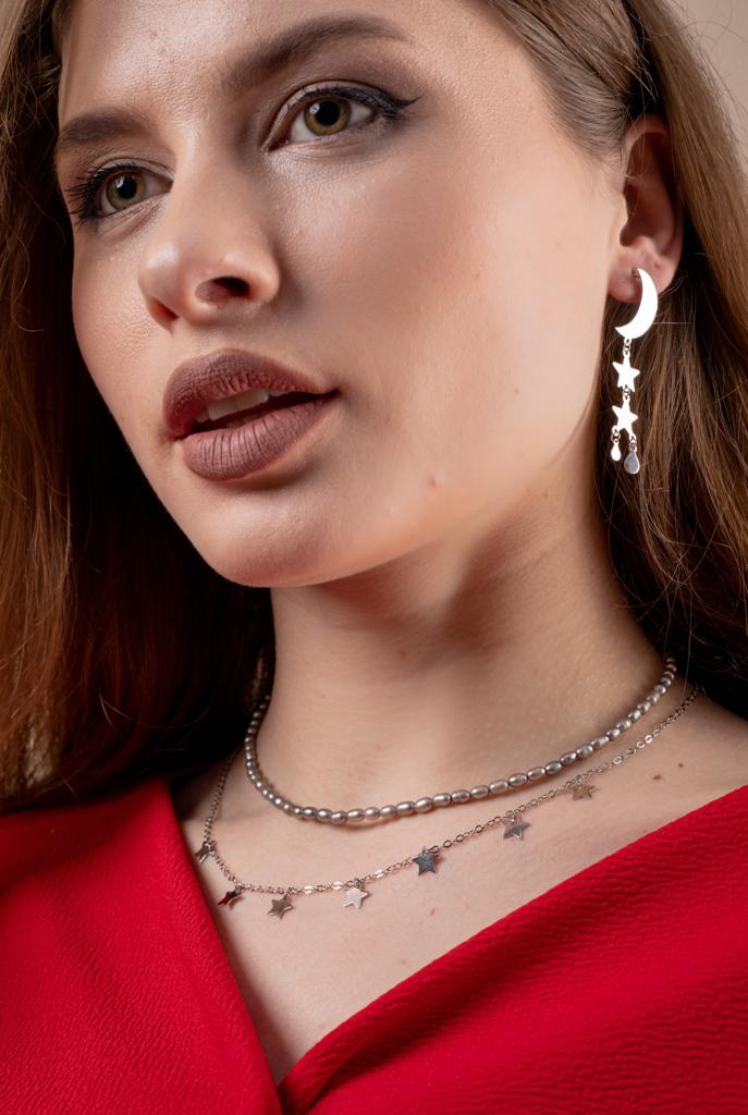 Star and crescent 925 sterling silver earring