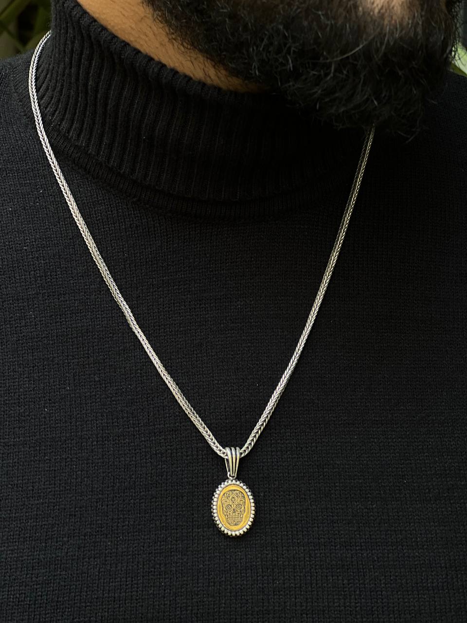 Skull & Onyx Stone Necklace
