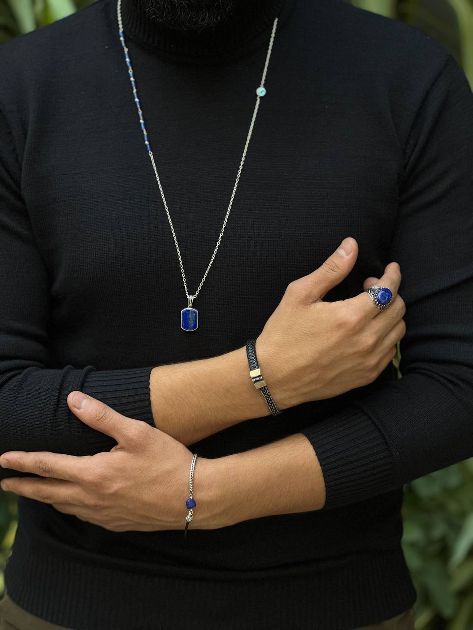 Necklace lapis lazuli stone chain