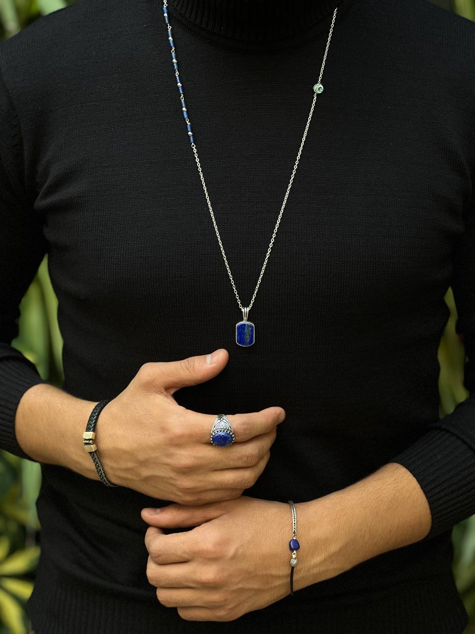 Necklace lapis lazuli stone chain