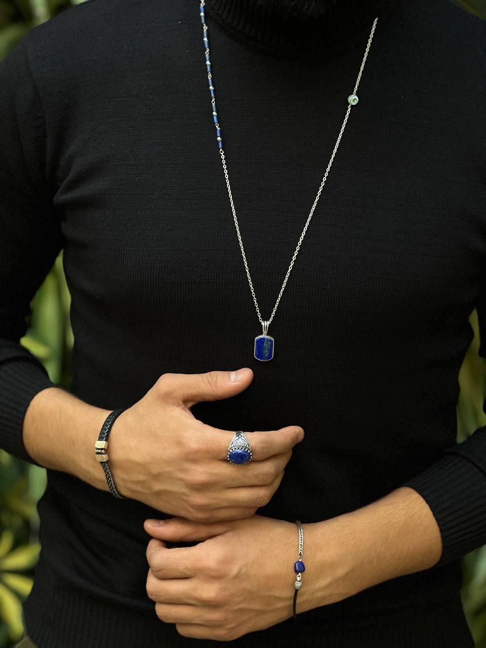 Necklace lapis lazuli stone chain
