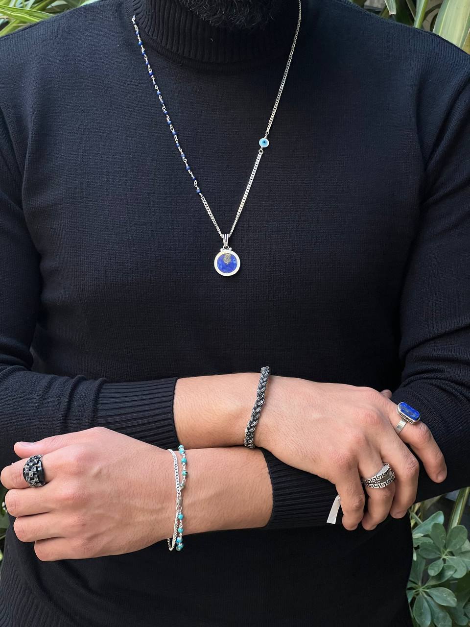 Necklace lapis lazuli stone chain