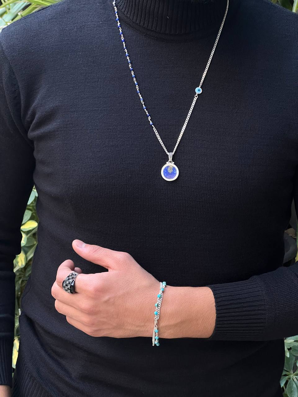 Necklace lapis lazuli stone chain