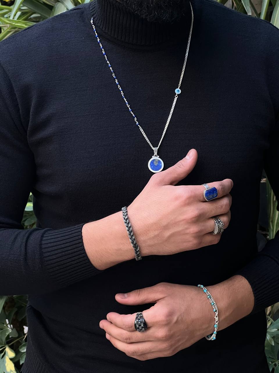 Necklace lapis lazuli stone chain